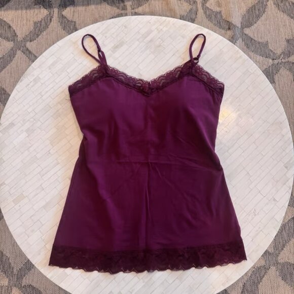 NoBo Cotton Stretch Camisole Tank Top Padded Shelf Bra Lace Trim Burgundy Sz XL - Picture 4 of 5